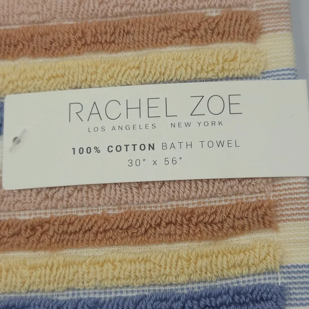 Rachel Zoe 4pc Cotton Bath Hand Towel Set Earthy Neutral Color Stripe Boho Fall